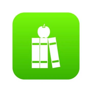 Stack of books and apple icon digital green Stock Illustration