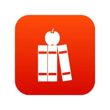 Stack of books and apple icon digital red 스톡 일러스트