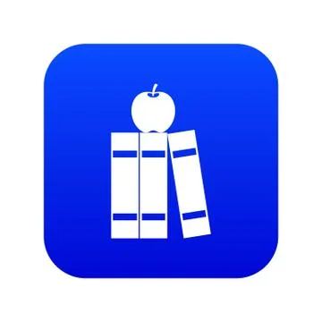 Stack of books and apple icon digital blue Stock Illustration