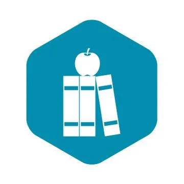 Stack of books and apple icon, simple style Illustrazione stock