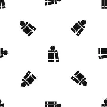 Stack of books and apple pattern seamless black Stock Illustration