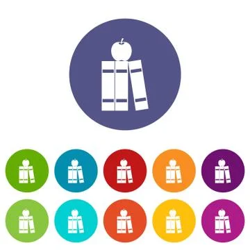 Stack of books and apple set icons Stock Illustration