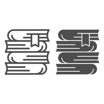 Stack of books and bookmark line and solid icon, school concept, pile of books Stock Illustration