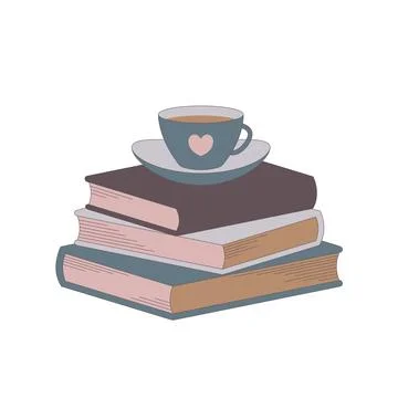 Stack of books and a cup of coffee. Stock Illustration