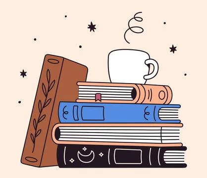 Stack of books and cup of coffee Stock Illustration