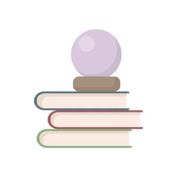 Stack of books and divination crystal ball vector illustration. Flat style pi Illustrazione stock