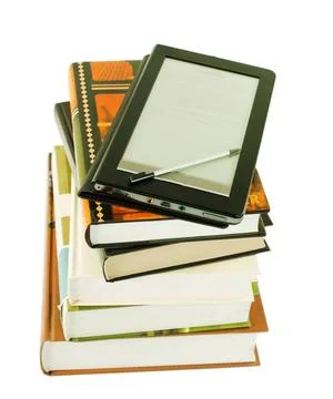 Stack of books and electronic book reader Stack of books and electronic bo... Foto stock