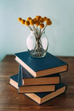 Stack of books and flowers Stock Photos