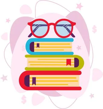 A stack of books and glasses. The glasses are on the books. Stock Illustration
