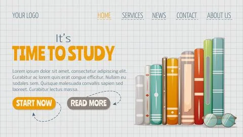 Stack of books and glasses. It's time to study horizontal template Stock Illustration