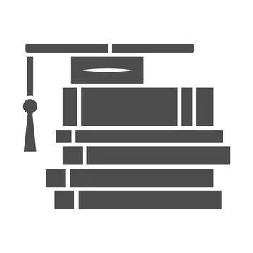 Stack of books and graduating cap solid icon, education concept, learn from Stock Illustration