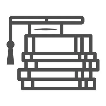 Stack of books and graduating cap line icon, education concept, learn from Stock Illustration
