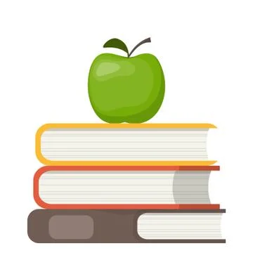 Stack of books and green apple on top. Education symbol. Concept illustration Stock Illustration
