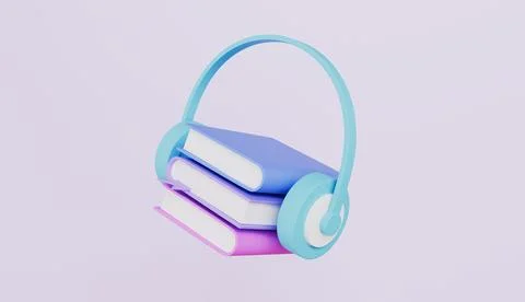Stack of books and headphones, the concept of listening to audiobooks Stock Illustration