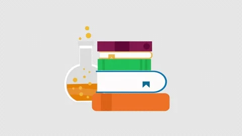 Stack of Books and Laboratory Flask Education Science Illustration Stock Footage 339769358
