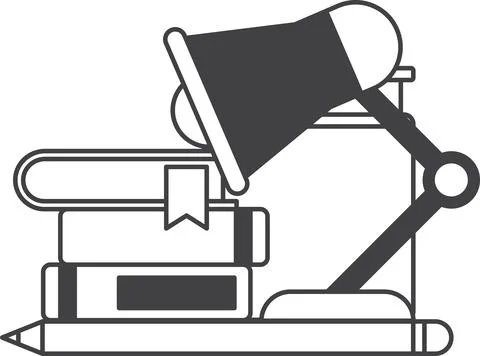 Stack of books and lamp illustration in minimal style 스톡 일러스트