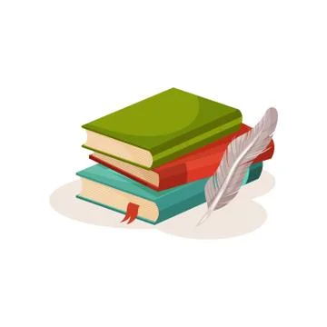 Stack of books and quill pen, science and knowledge concept, symbols of retro Stock Illustration