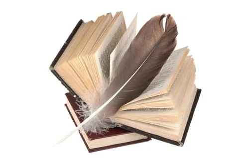 Stack of books and quill 스톡 사진