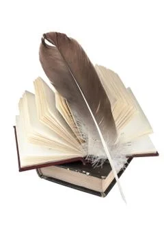 Stack of books and quill 스톡 사진