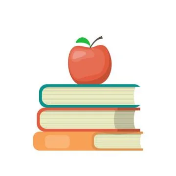 Stack of books and red apple on top. Education symbol. Concept illustration,  Illustrazione stock