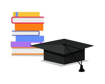 Stack of Books and Square Academic Cap. Vector Stock Illustration
