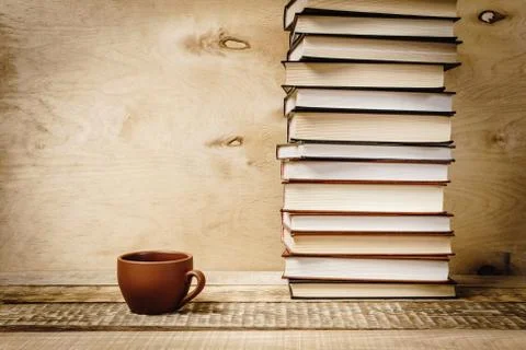 Stack of books and tea Foto stock