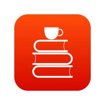 Stack of books and white cup icon digital red Stock Illustration
