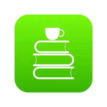 Stack of books and white cup icon digital green Stock Illustration