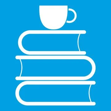 Stack of books and white cup icon white Illustrazione stock