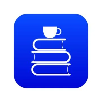 Stack of books and white cup icon digital blue Stock Illustration