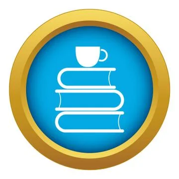 Stack of books and white cup icon blue vector isolated Stock Illustration