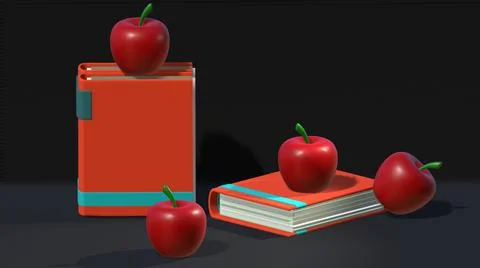A stack of books with an apple decoration, A backdrop of a school Stockillustratie
