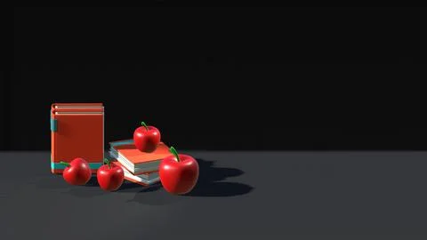 A stack of books with an apple decoration, A backdrop of a school Stock Illustration