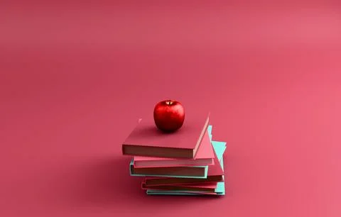 Stack of books with apple knowledge education pastel 3D icon 스톡 일러스트