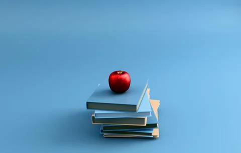 Stack of books with apple knowledge education pastel 3D icon Stock Illustration