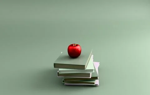 Stack of books with apple knowledge education pastel 3D icon 스톡 일러스트