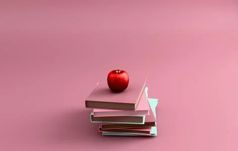 Stack of books with apple knowledge education pastel 3D icon Stock Illustration