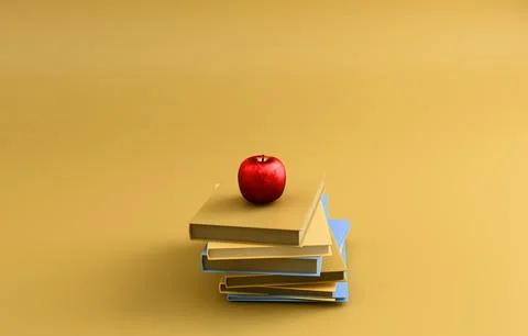 Stack of books with apple knowledge education pastel 3D icon Stock Illustration