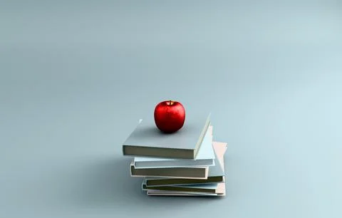Stack of books with apple knowledge education pastel 3D icon Stock Illustration