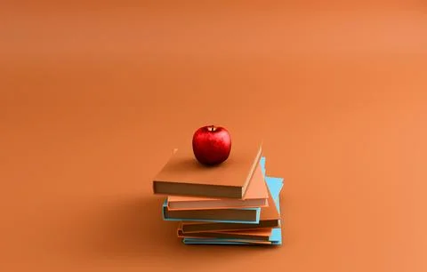 Stack of books with apple knowledge education pastel 3D icon Stock Illustration