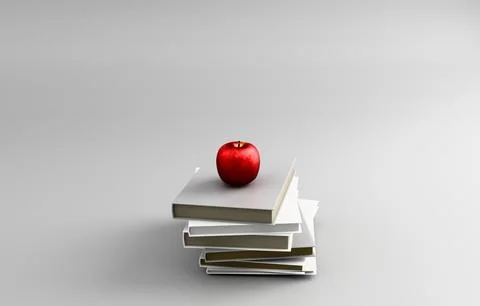 Stack of books with apple knowledge education pastel 3D icon Stock Illustration