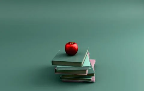 Stack of books with apple knowledge education pastel 3D icon Stock Illustration