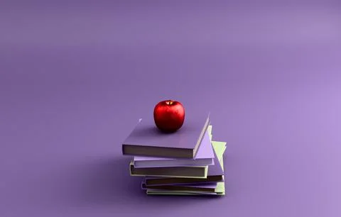 Stack of books with apple knowledge education pastel 3D icon Stock Illustration