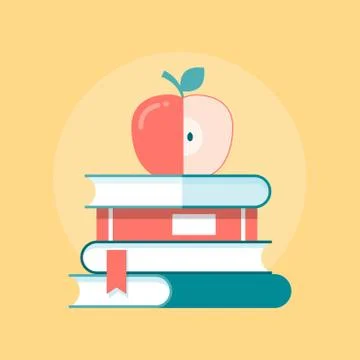 Stack of books with apple on top Stock Illustration