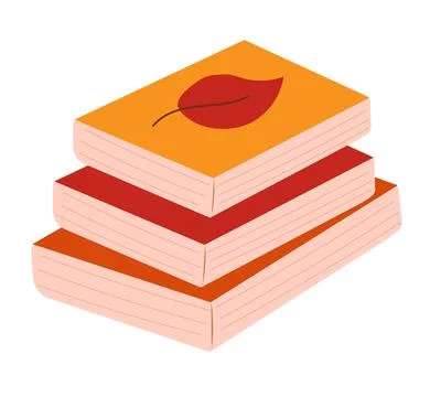 Stack of books with autumn leaf on white background. Autumn reading. Cozy fall Stock Illustration