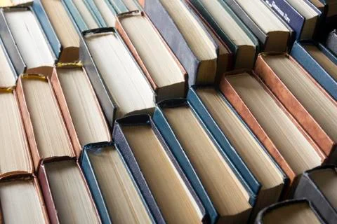 Stack of books background. many books piles. Stock Photos