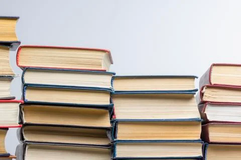 Stack of books background. many books piles. Stock Photos