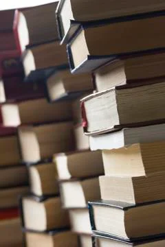 Stack of books background. many books piles. Stock Photos