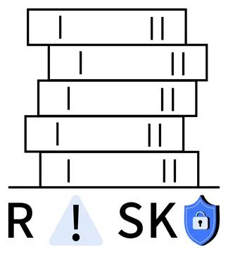 Stack of books balanced precariously with letters R, triangle with exclamatio Stockillustratie