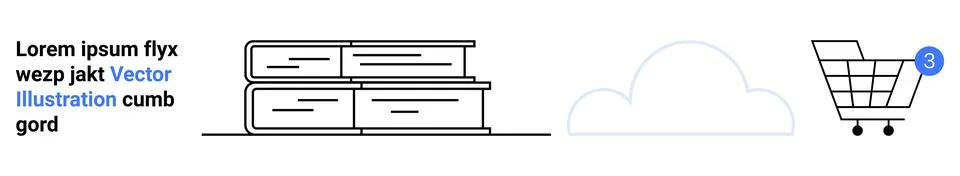 Stack of books beside a cloud and shopping cart with a notification. Ideal fo イラスト素材